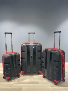 İvs Premium Klasik 3'lü Valiz Seti - Siyah Kırmızı