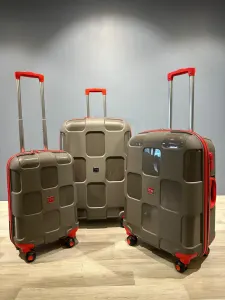 İvs Premium Kare Valiz Seti - Gri Kırmızı